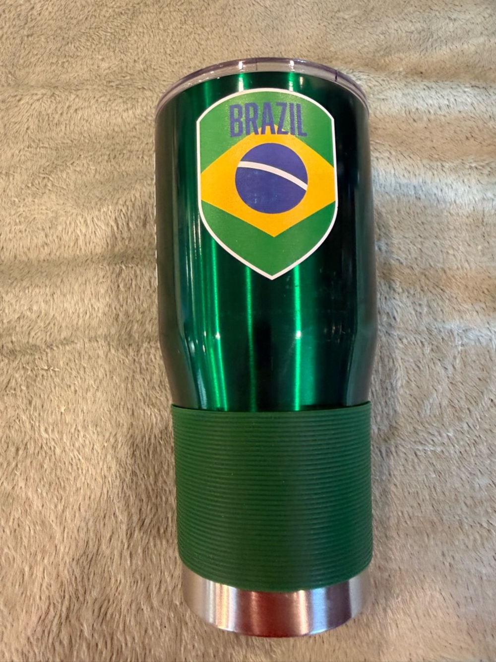 Brazil Flag Green Stainless Travel Tumbler with Grip